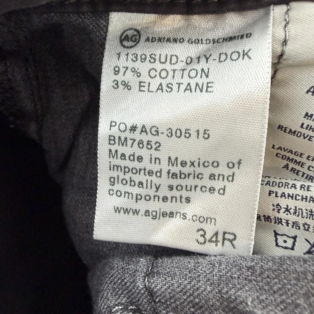 AG Adriano Goldschmied The‎ Dylan Jeans Mens 34x30 Gray Skinny Stretch Denim